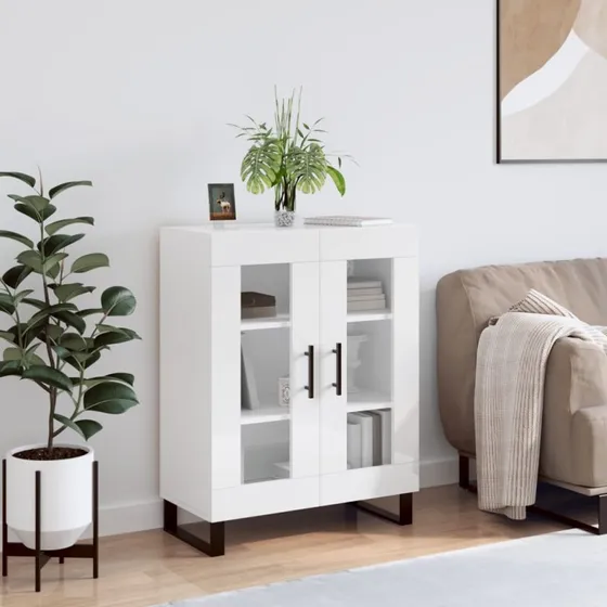 vidaXL skænk 69,5x34x90 cm hvid højglans med glas