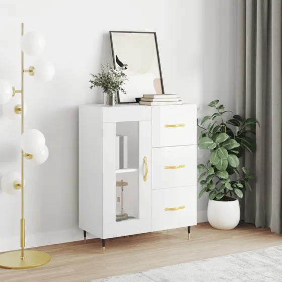 vidaXL skænk 69,5x34x90 cm konstrueret træ hvid højglans