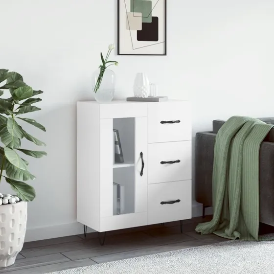 vidaXL skænk 69,5x34x90 cm konstrueret træ hvid højglans