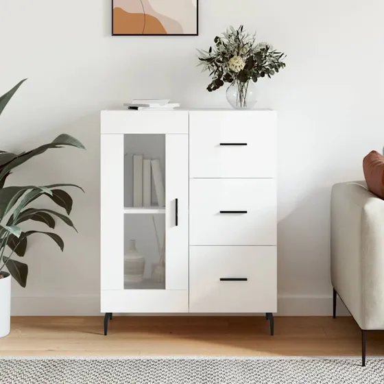 vidaXL Skænk 69,5x34x90 cm konstrueret træ, hvid højglans