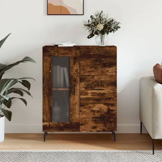 vidaXL skænk 69,5x34x90 cm konstrueret træ røget eg