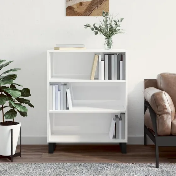 vidaXL Skab 69,5x32,5x90 cm Hvid højglans m. metalben