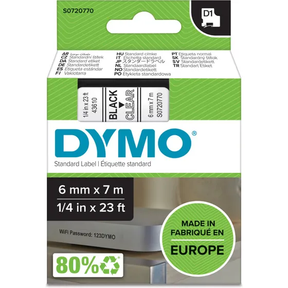 DYMO D1 tape 6 mm sort/klar