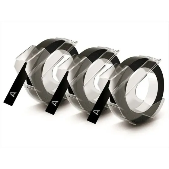 DYMO Præget tape 9 mm x 3 m – sort, 3 stk.