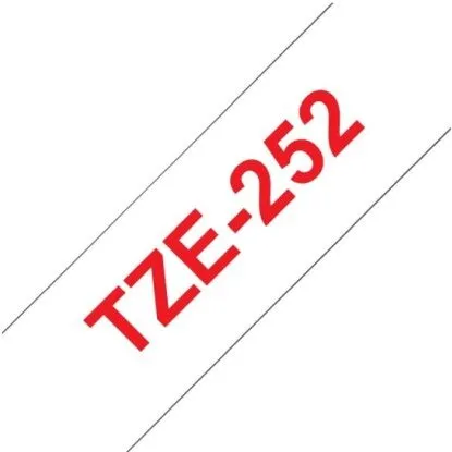 Brother TZe-252 24mm x 8m rød tekst på hvid (lamineret)