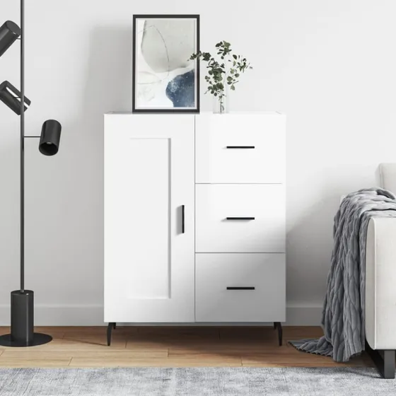 vidaXL skænk 69,5x34x90 cm konstrueret træ hvid højglans