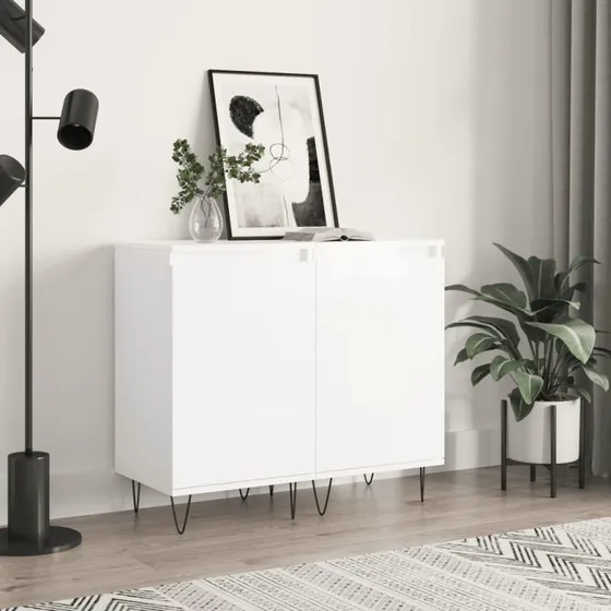 vidaXL Skænk 2 stk. 40x35x70 cm konstrueret træ hvid højglans