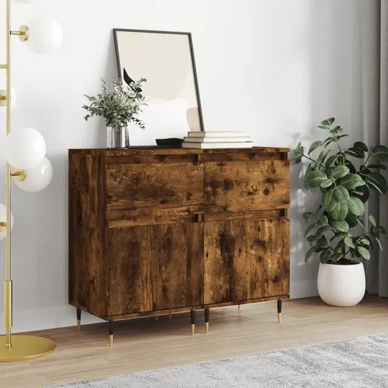 vidaXL Skænke 2 stk. 40x35x70 cm konstrueret træ (røget eg)