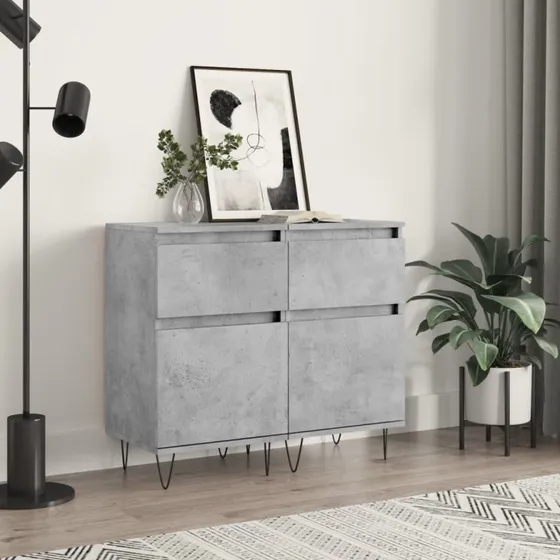 vidaXL Skænk 2 stk. 40x35x70 cm konstrueret træ, betongrå