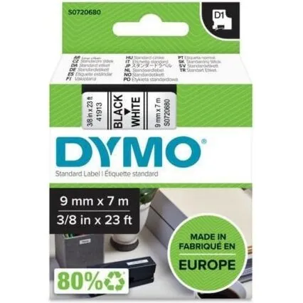 Dymo D1 aftagelig tape 9 mm x 7 m - sort på hvid