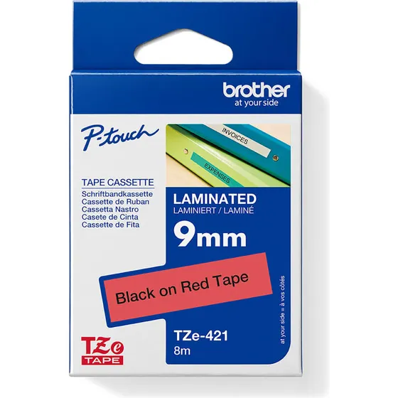Brother TZe421 tape 9 mm x 8 m - sort/rød