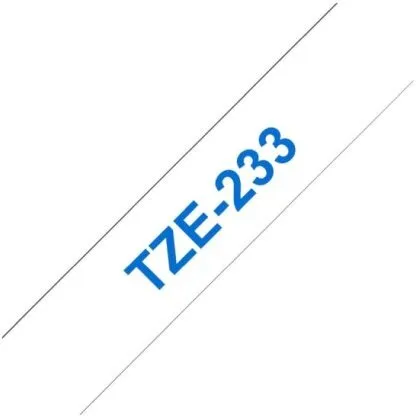 Brother TZe-233 lamineret tape 12mm x 8m – blå på hvid