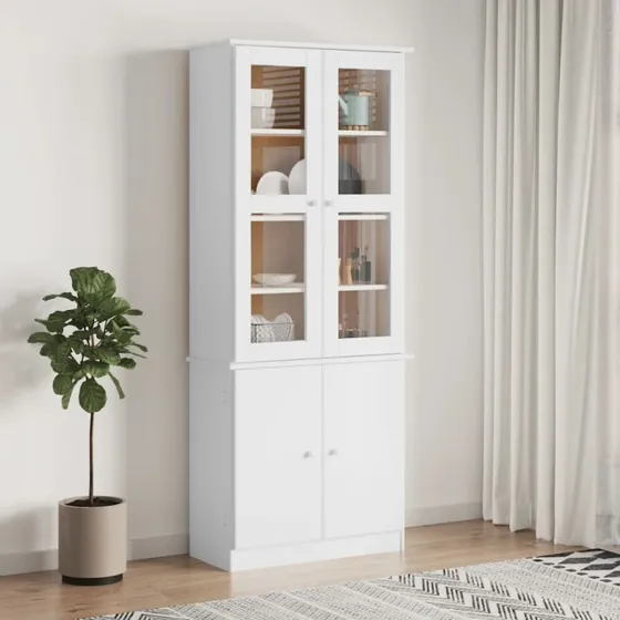vidaXL Vitrineskab ALTA 77x35x186,5 cm hvid, massivt fyrretræ