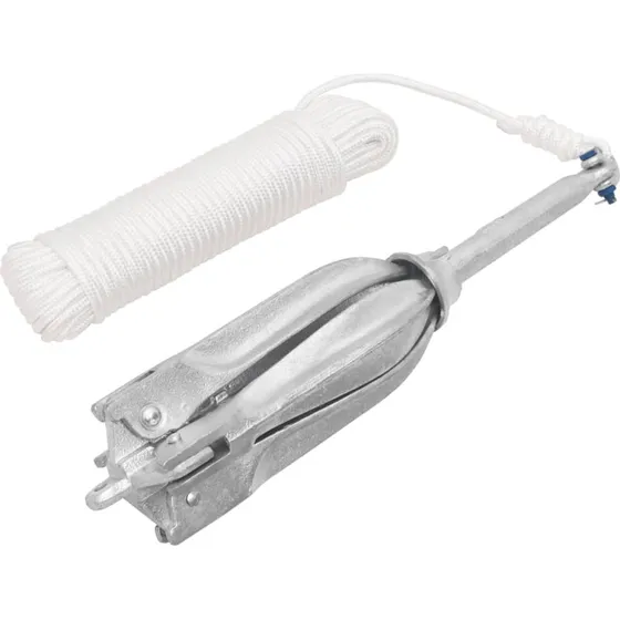 vidaXL foldbart anker 12 kg varmgalvaniseret støbejern sølv m/reb