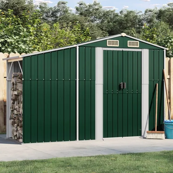 vidaXL haveskur 277x93x179 cm galvaniseret stål - grøn
