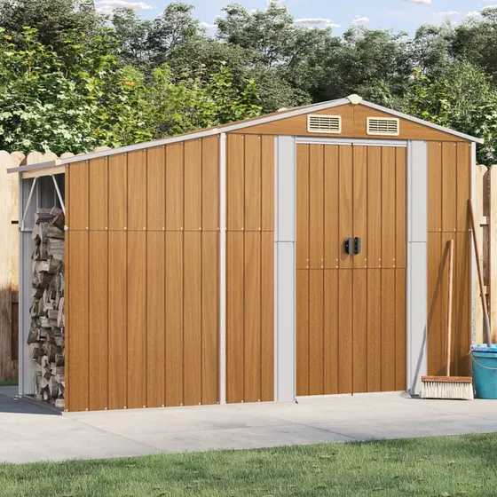 vidaXL haveskur 277x93x179 cm galvaniseret stål, brun