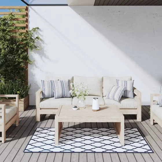vidaXL Udendørs gulvtæppe 80x150 cm – vendbart marineblå/hvid