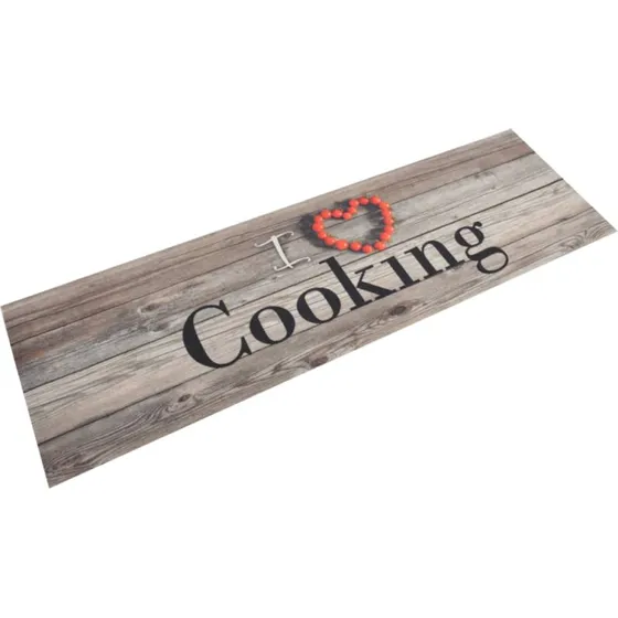 Cooking-Design køkkentæppe velour 45x150 cm, vaskbart - grå træ