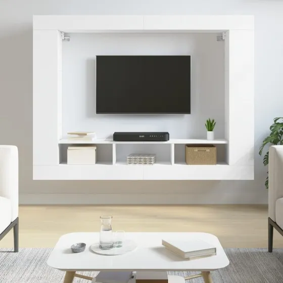 vidaXL TV-møbel 152x22x113 cm konstrueret træ - hvid