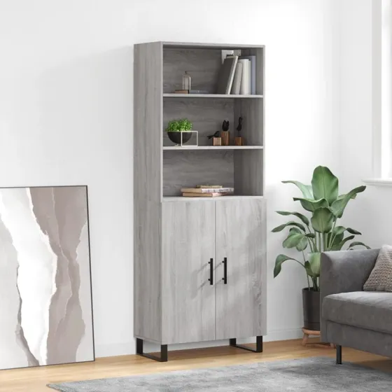 vidaXL højskab 69,5x34x180 cm konstrueret træ, grå Sonoma-eg