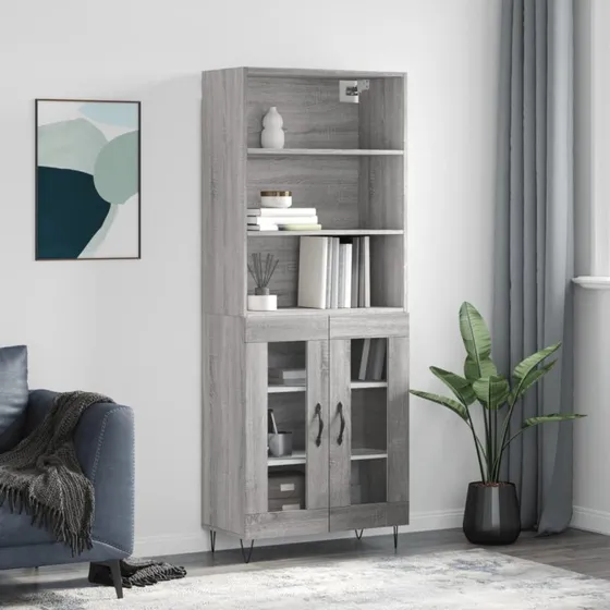 vidaXL højskab 69,5x34x180 cm konstrueret træ, grå Sonoma-eg