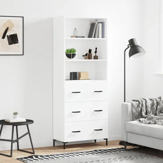 vidaXL Højskab 69,5x34x180 cm, konstrueret træ, hvid