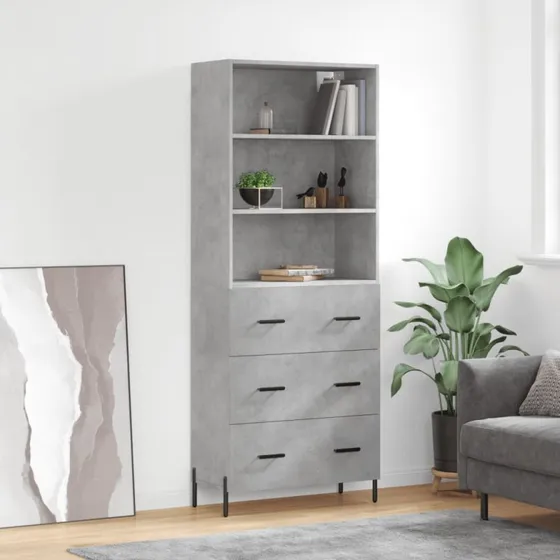 vidaXL Højskab 69,5x34x180 cm betongrå, 3 skuffer