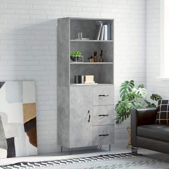 vidaXL højskab 69,5x34x180 cm betongrå - 1 låge, 3 skuffer