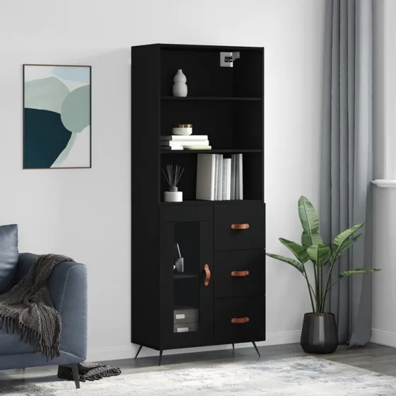 vidaXL højskab konstrueret træ 69,5x34x180 cm - sort