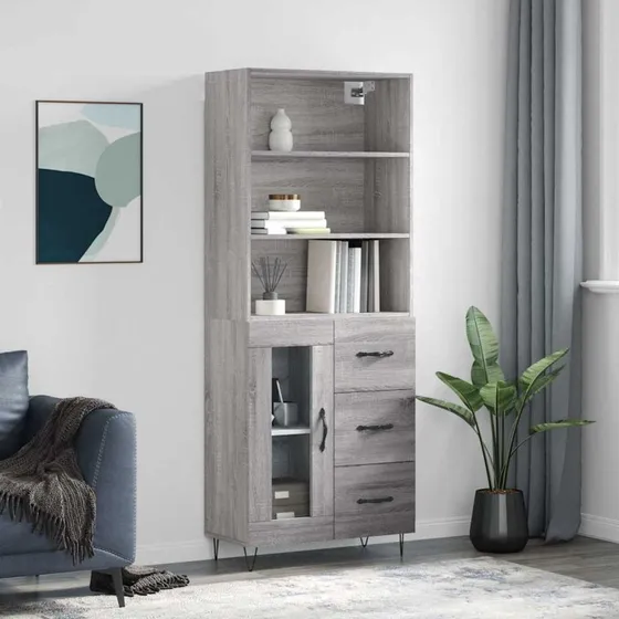 vidaXL højskab 69,5x34x180 cm grå Sonoma-eg
