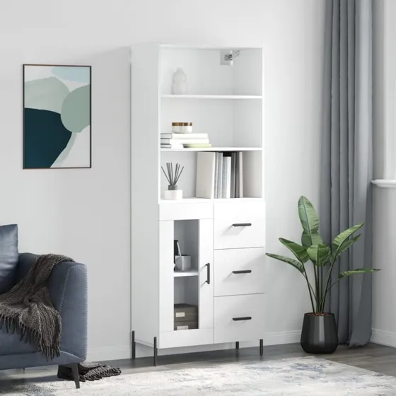vidaXL højskab konstrueret træ 69,5x34x180 cm hvid, 1 glaslåge