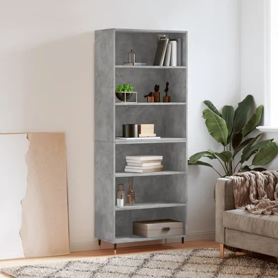 vidaXL Reol 69,5x32,5x180 cm konstrueret træ, betongrå