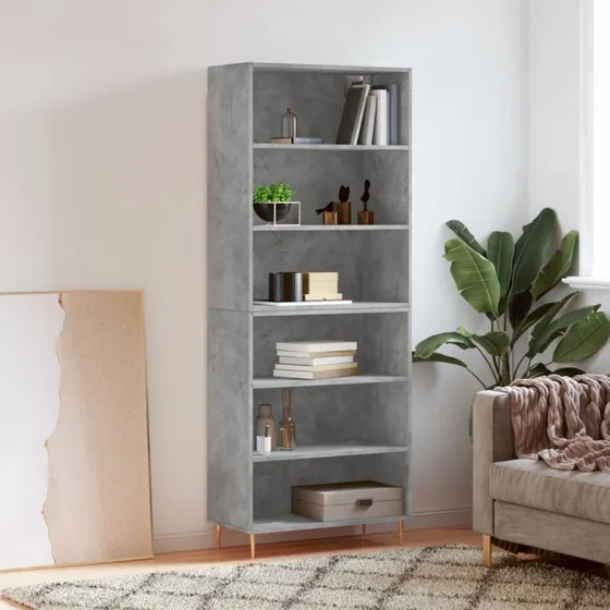 vidaXL reol 69,5x32,5x180 cm konstrueret træ, betongrå
