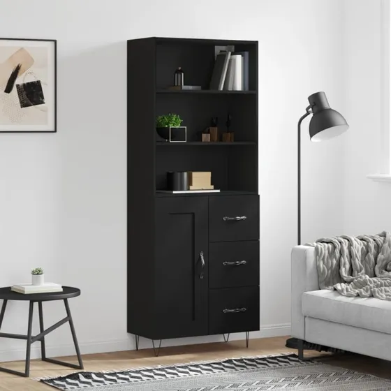 vidaXL højskab 69,5x34x180 cm konstrueret træ, sort