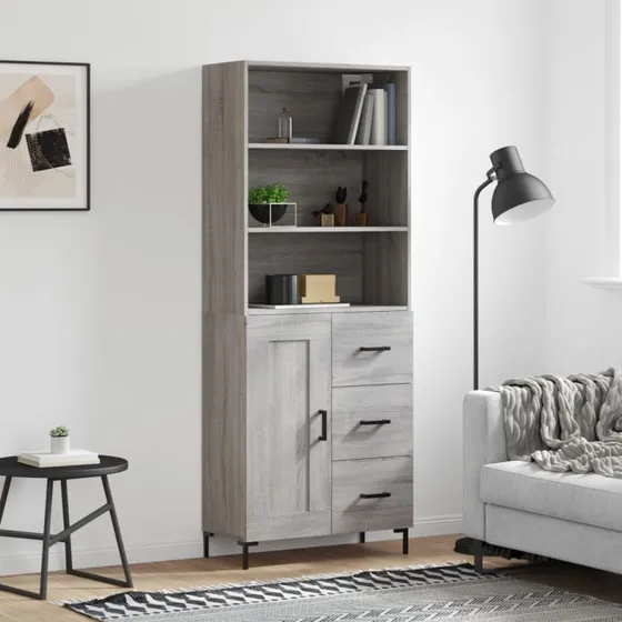 vidaXL højskab 69,5x34x180 cm konstrueret træ, grå Sonoma-eg