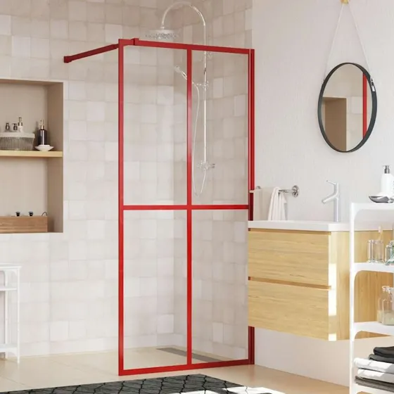 vidaXL brusevæg 100x195 cm klart sikkerhedsglas rød