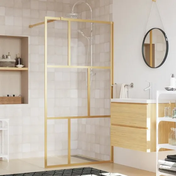 vidaXL brusevæg 115x195 cm klart sikkerhedsglas, guldfarvet
