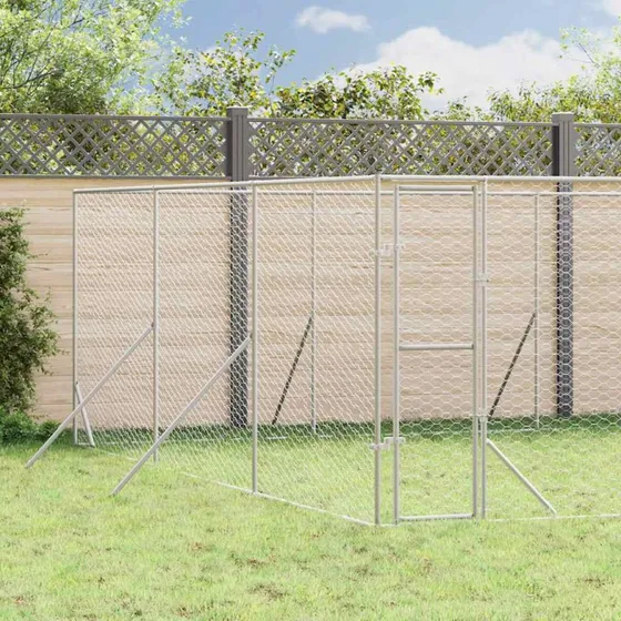 vidaXL udendrs hundegrd 6x6x2 m galvaniseret stl, slv