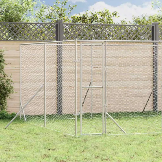 vidaXL udendrs hundegrd 8x4x2 m galvaniseret stl slv