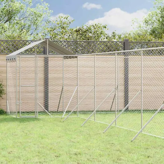 vidaXL udendrs hundegrd med tag 12x12x2,5 m galvaniseret stl