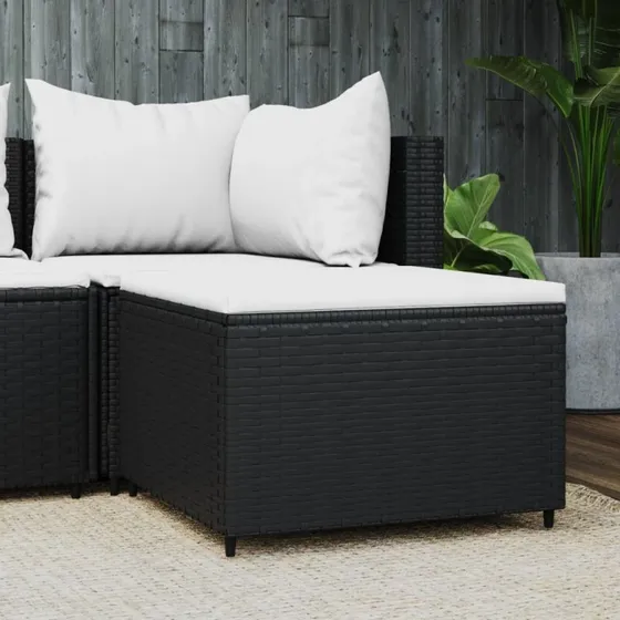 vidaXL fodskammel i polyrattan med hynde, sort