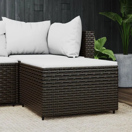 vidaXL fodskammel i polyrattan med hynde – brun