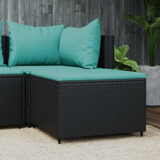 vidaXL fodskammel i polyrattan med hynde, sort
