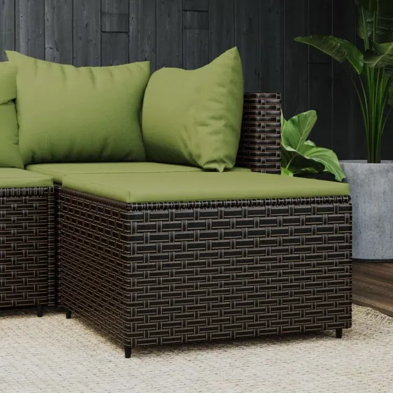 vidaXL fodskammel med hynde i polyrattan - brun