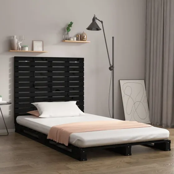vidaXL sengegavl 81x3x91,5 cm massivt fyrretræ, sort