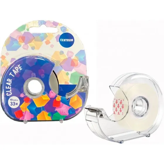 Klar tape 19 mm x 33 m med dispenser