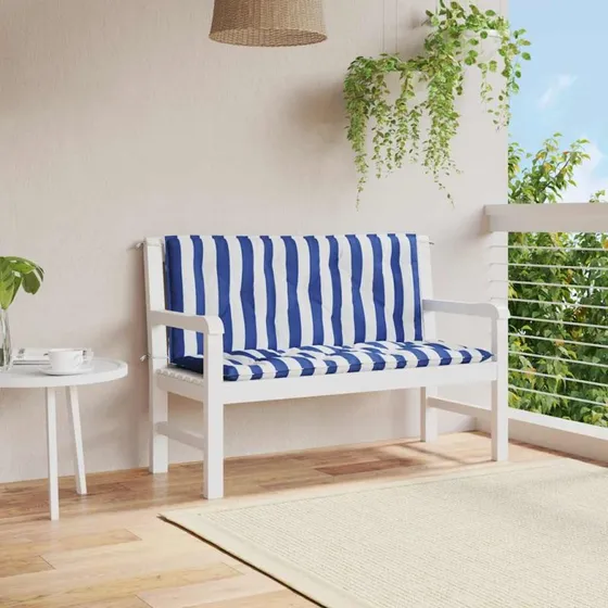 vidaXL hynder til havebænk 2 stk 120x50x7 cm blå-hvide striber