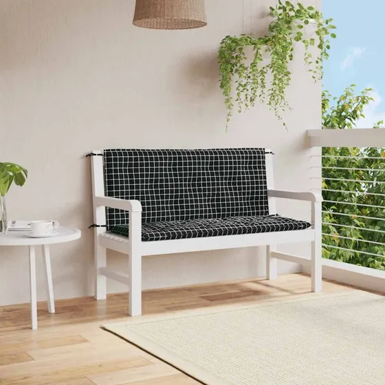 vidaXL hynder til havebænk 2 stk 120x50x7 cm ternet sort