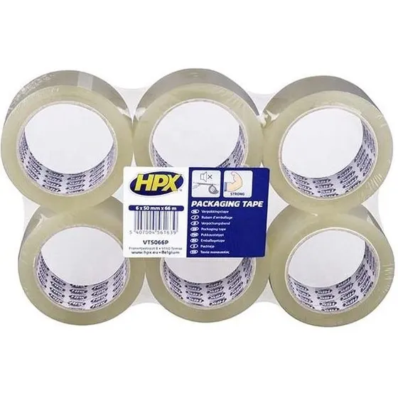 HPX pakketape klar 50 mm x 66 m (6 ruller)