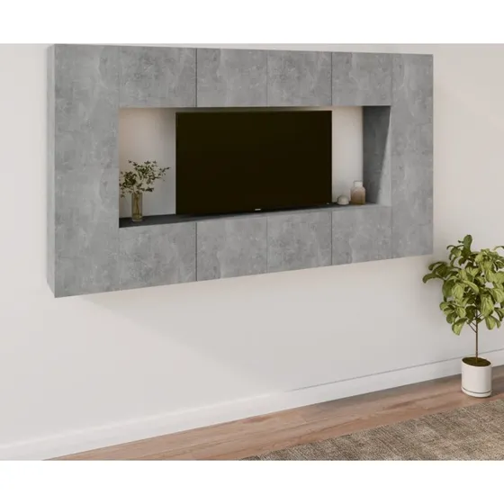 vidaXL tv-skabssæt 8 dele, konstrueret træ, betongrå